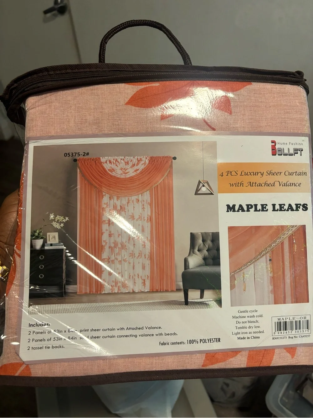 Maple Leafs Sheer Curtain Set in Orange